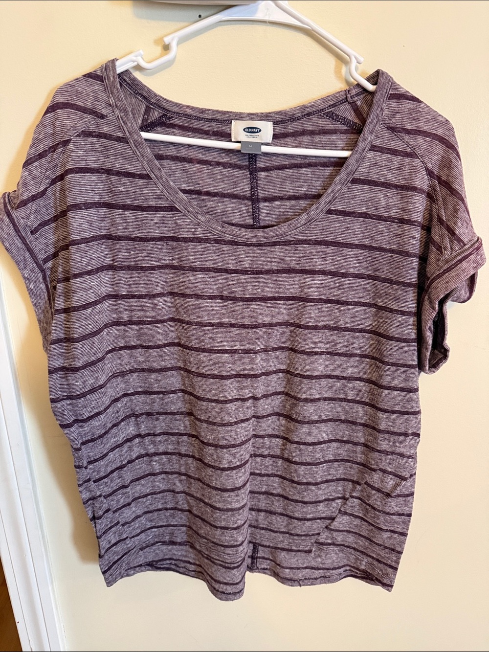 Old Navy Heathered Purple Striped Scoop-Neck Tee